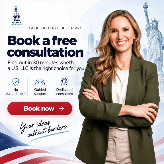 Book a free consultation: find out in 30 minutes whether a U.S. LLC is the right choice for you. No commitment, guided support, dedicated consultant. Book now.